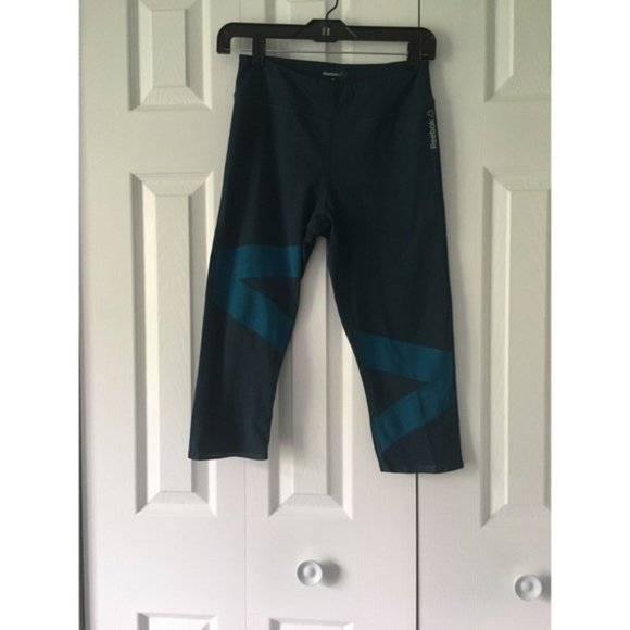 Reebok Rewick Blue Green Capri Leggings - Picture 1 of 6